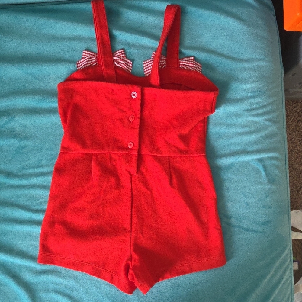 Janie and Jack Red Romper with Playful Bows - Picture 3 of 5